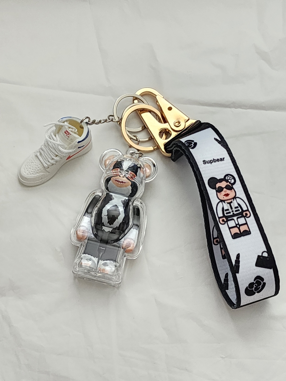 Supbear Black & White Bear Keychain Wrist Strap